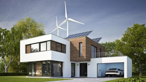 Modernes Wohnhaus mit alternativen Energiequellen