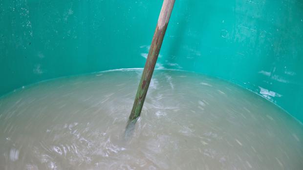 Granulat im Wasser verrühren