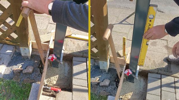 Ausrichtung mit Spaten als Hebel korrigieren