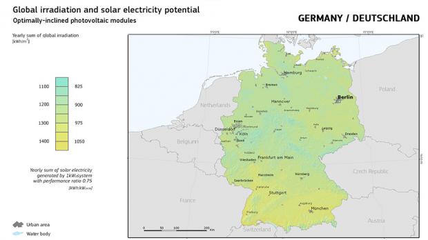 Sonneneinstrahlungskarte für Deutschland